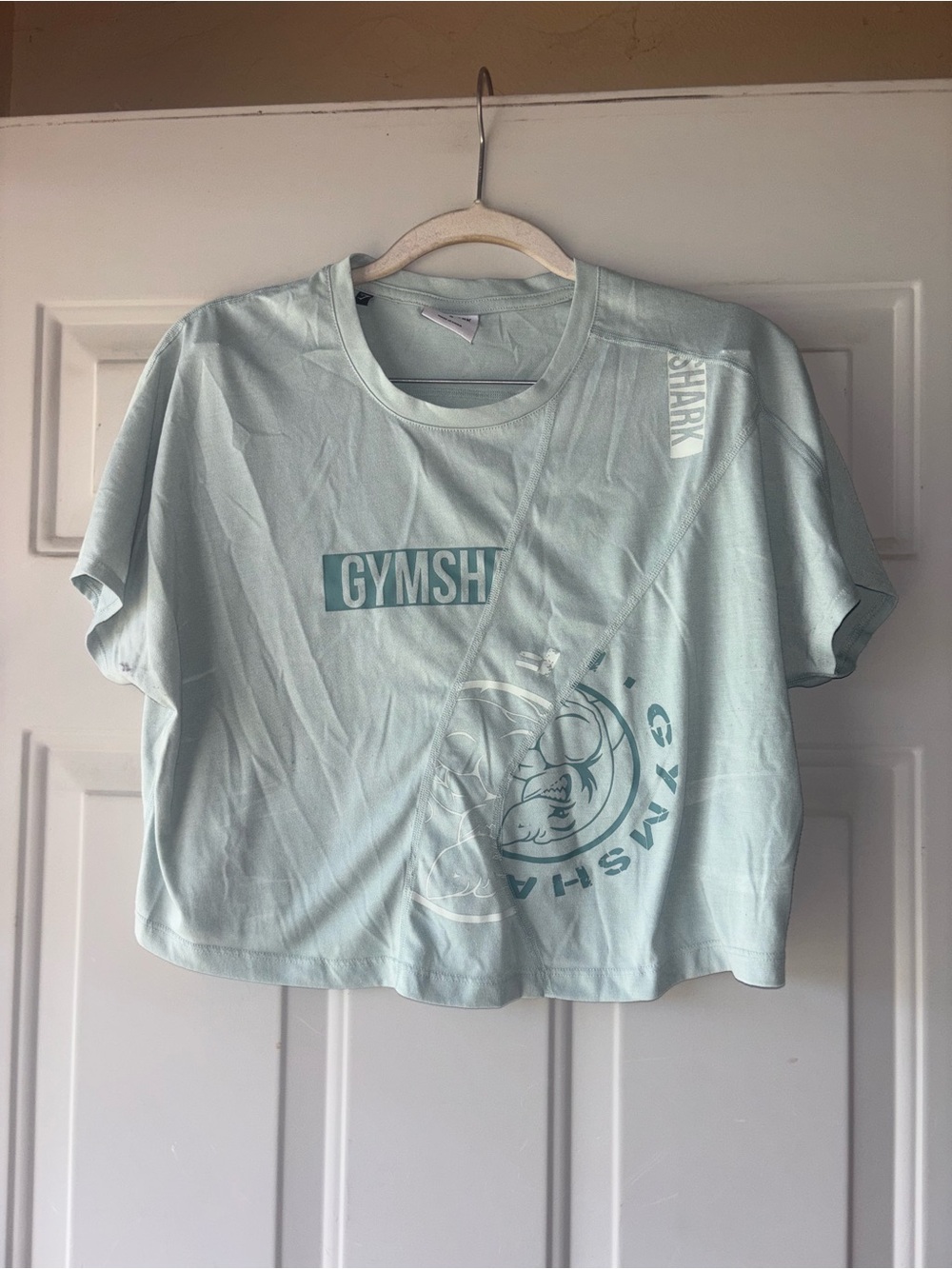Gymshark pale teal crop tee size S